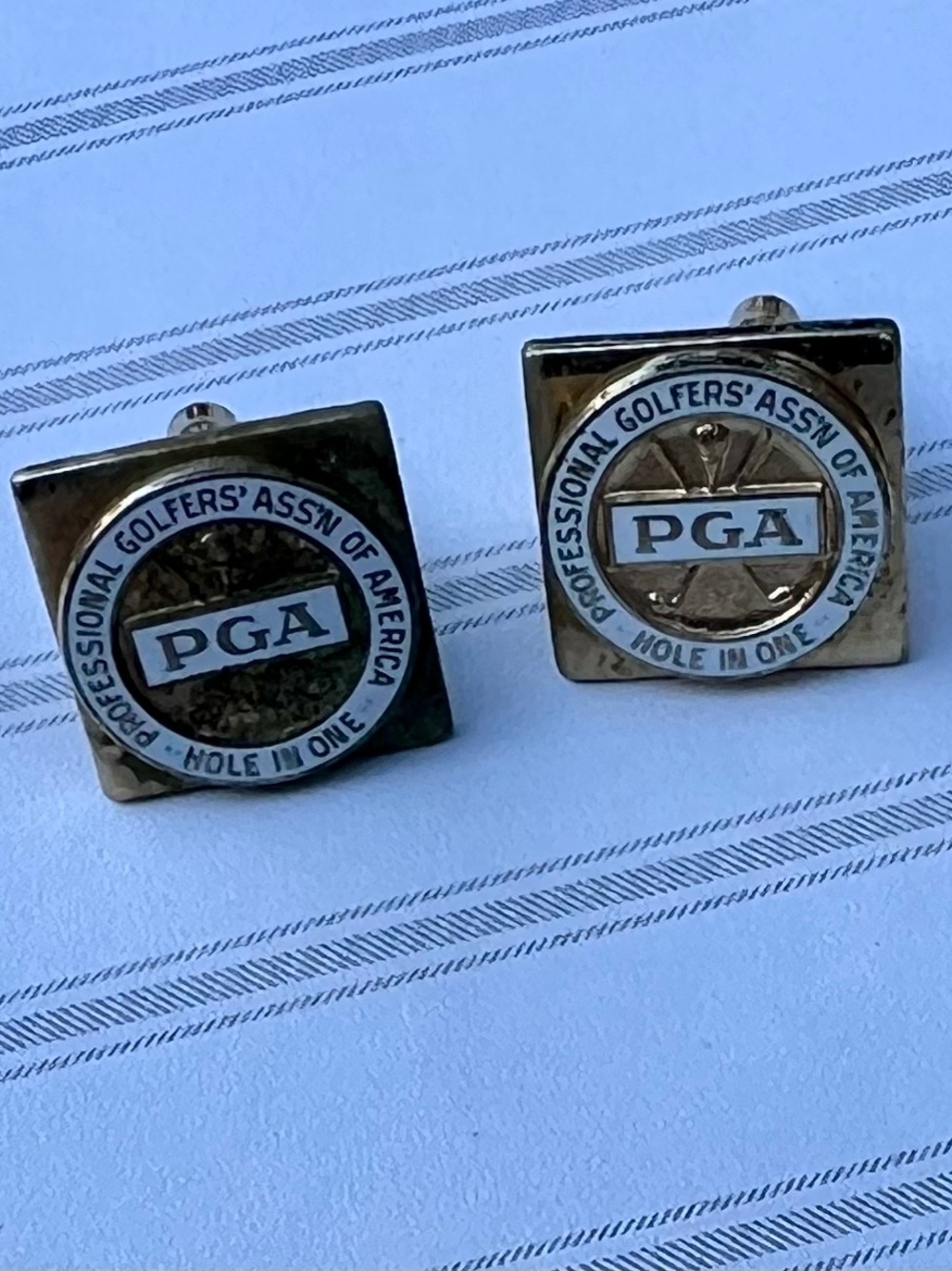 PGA Gold-Tone 'Hole in One' Men's Cufflinks with White Enamel